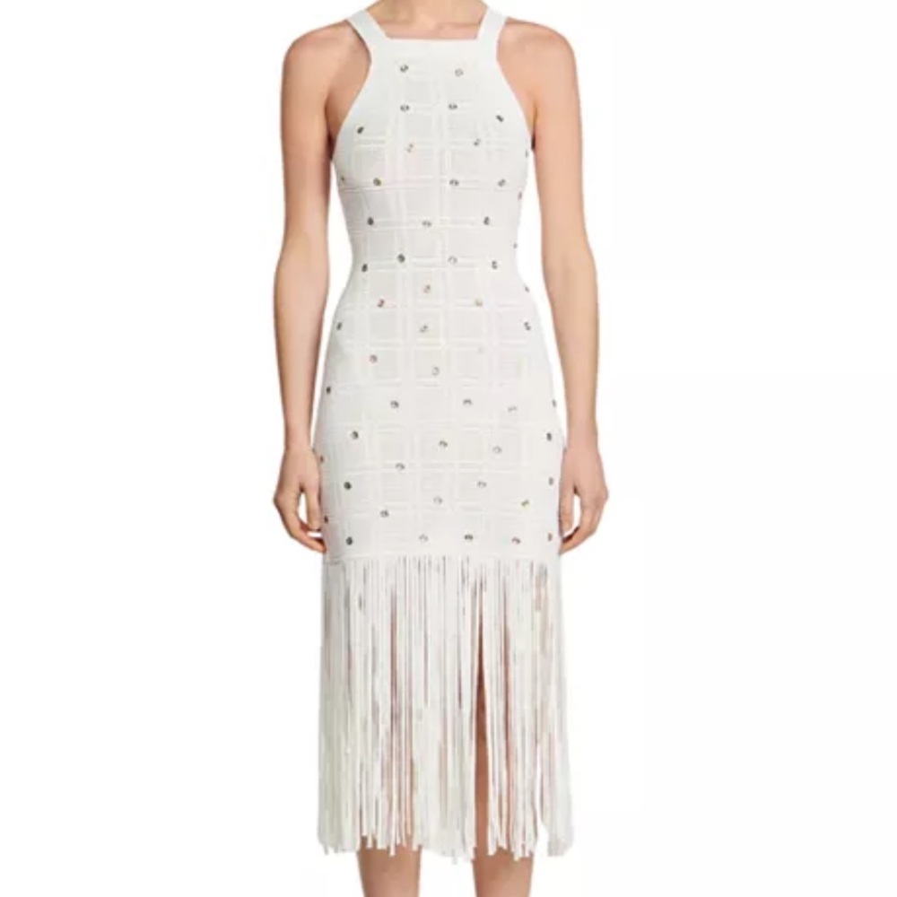 Sandro White Maxi Dress with Fringe